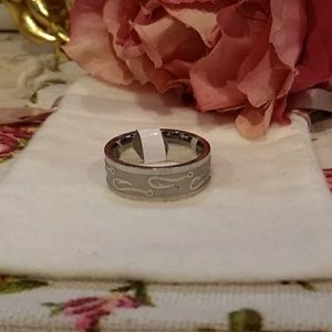 Mens Etched Fish Hooks Titanium Men's Ring